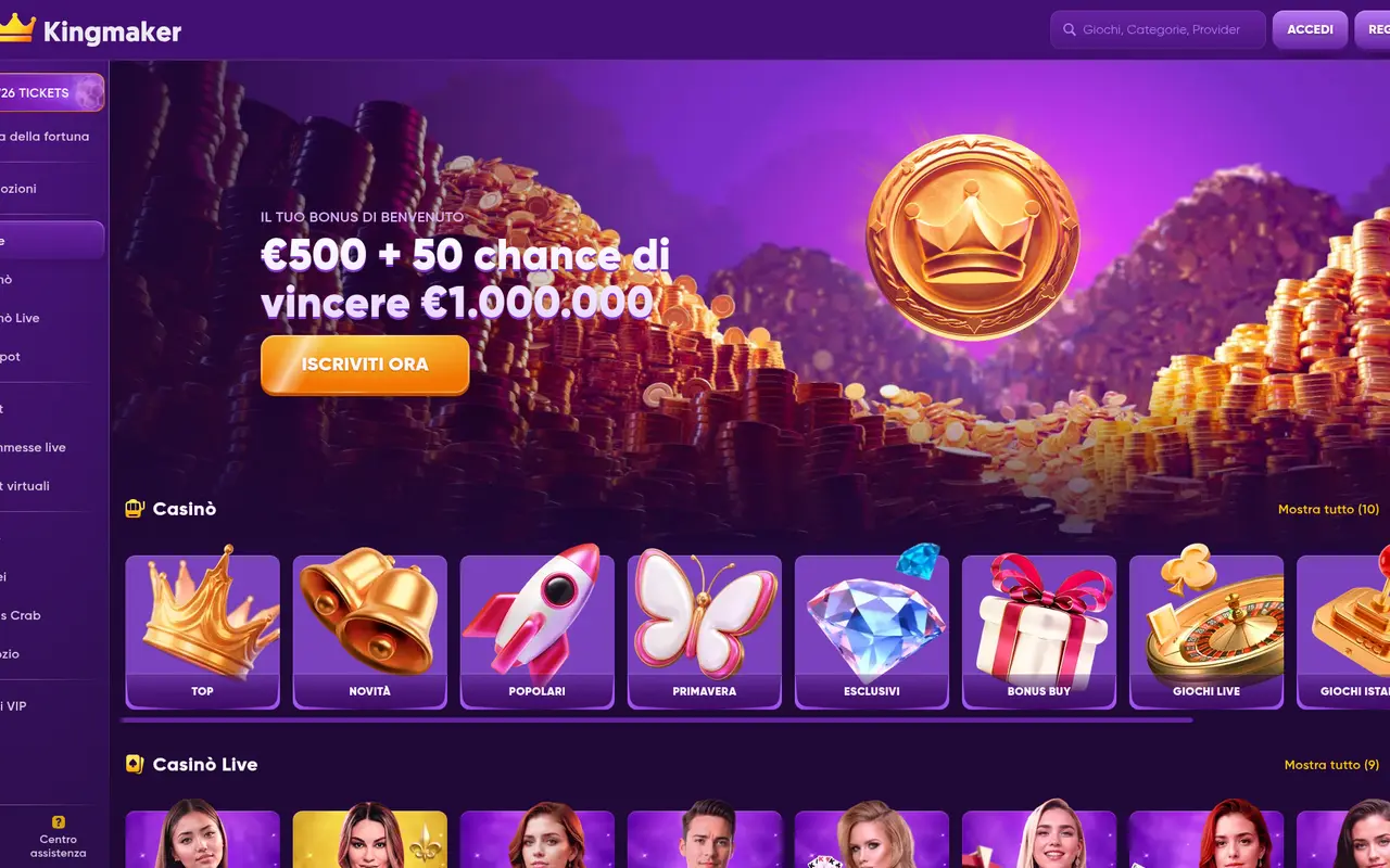Landing KingMaker in italiano con bonus e registrazione