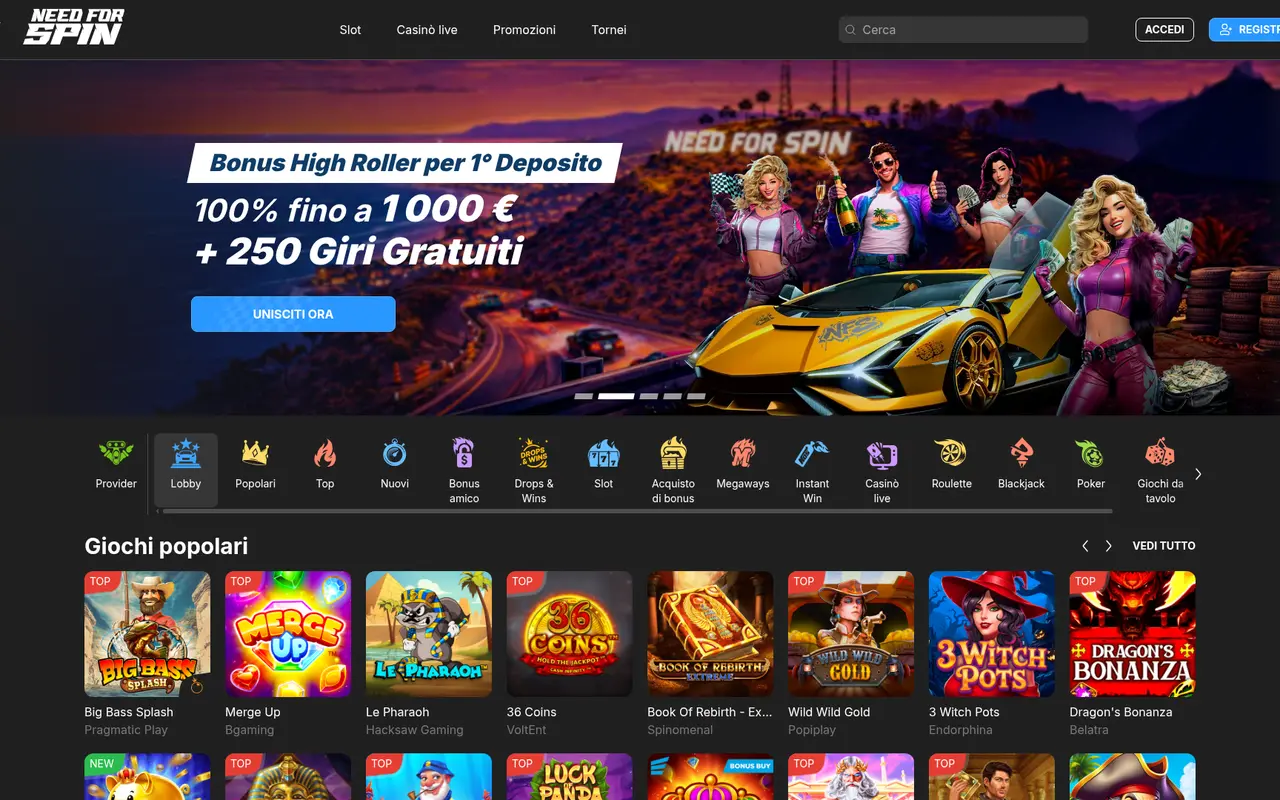 Landing Need For Spin in italiano con bonus di registrazione