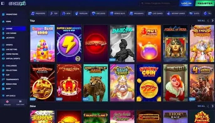 Sezione casino di Sportaza con slot Pragmatic e Hacksaw